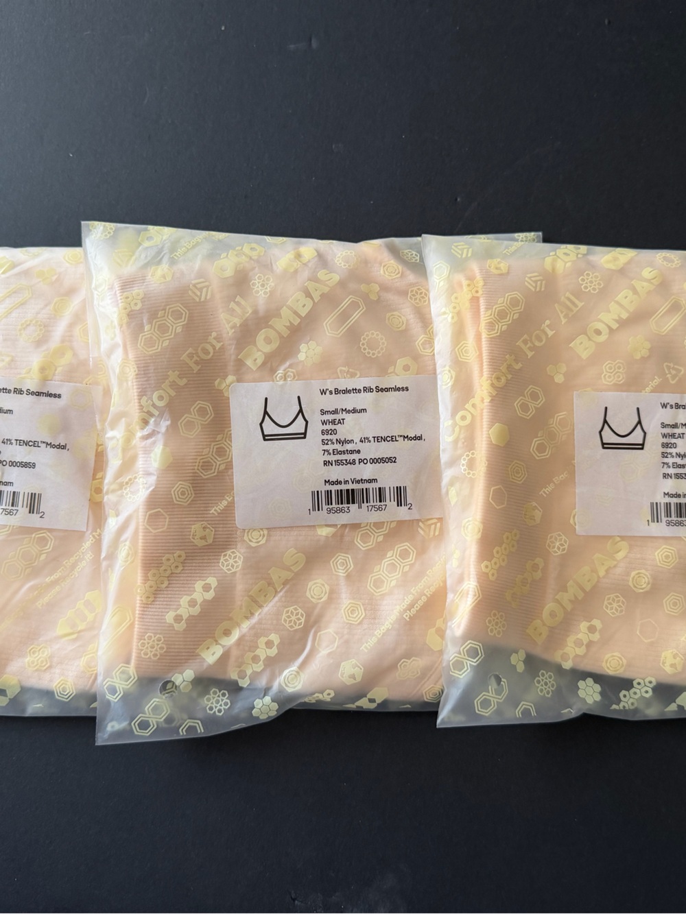 Lot of 3 Womens Bombas Rib Seamless Bralettes - Wheat Color - Size Small/Medium